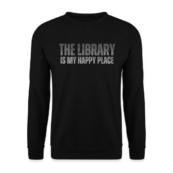 Bibliothek Buchliebhaber Lesender Bücherwurm - Unisex Pullover - Schwarz - Vorne - Alina (178cm) & Michal (187cm)