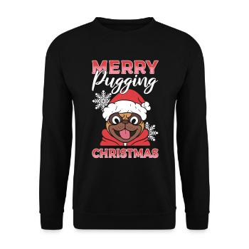 Hund trägt Santa Hut Hundetätigungsbegleiter - Unisex Pullover - Schwarz - Vorne - Alina (178cm) & Michal (187cm)