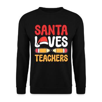 Santa Loves Teacher Vorschullehrer - Unisex Pullover - Schwarz - Vorne - Alina (178cm) & Michal (187cm)