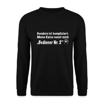 Anti Gendern Katze Katzenbesitzer Gendersprache - Unisex Pullover - Schwarz - Vorne - Alina (178cm) & Michal (187cm)