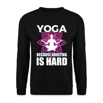 Lustiges Yoga Fitnesstrainer - Unisex Pullover - Schwarz - Vorne - Alina (178cm) & Michal (187cm)