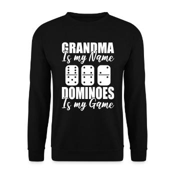 Grandma Is My Name Dominoes Is My Game Brettspiel - Unisex Pullover - Schwarz - Vorne - Alina (178cm) & Michal (187cm)