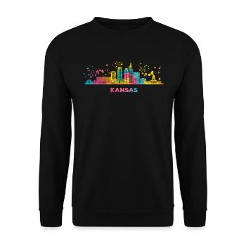 Kansans Skyline Stadtbild Kansas - Unisex Pullover - Schwarz - Vorne - Alina (178cm) & Michal (187cm)