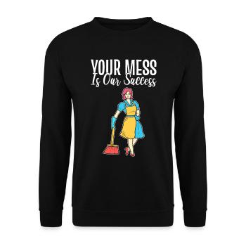 Lustiges Housekeeping Haushälterin - Unisex Pullover - Schwarz - Vorne - Alina (178cm) & Michal (187cm)