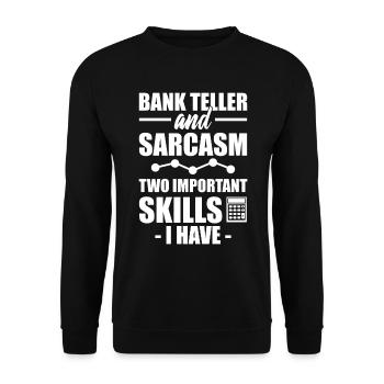 Lustiger Bankangestellter Bank-Manager - Unisex Pullover - Schwarz - Vorne - Alina (178cm) & Michal (187cm)