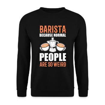 Lustiger Barista Kaffeeliebhaber - Unisex Pullover - Schwarz - Vorne - Alina (178cm) & Michal (187cm)