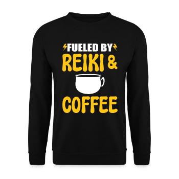 Reiki und Kaffee Kaffeeliebhaber - Unisex Pullover - Schwarz - Vorne - Alina (178cm) & Michal (187cm)