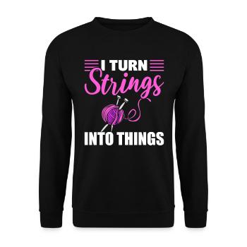 I Turn Strings Into Things Stricker - Unisex Pullover - Schwarz - Vorne - Alina (178cm) & Michal (187cm)