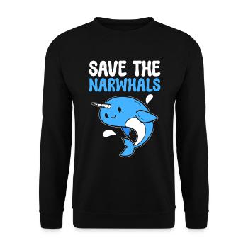 Save The Narwhals Meeresbiologe - Unisex Pullover - Schwarz - Vorne - Alina (178cm) & Michal (187cm)