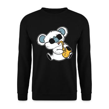 Koala spielt Saxophon Bandmitglied - Unisex Pullover - Schwarz - Vorne - Alina (178cm) & Michal (187cm)
