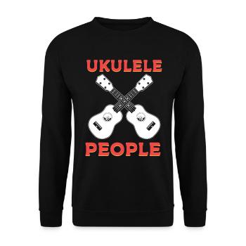 Lustiger Ukelele-Spieler Gitarrenbauer - Unisex Pullover - Schwarz - Vorne - Alina (178cm) & Michal (187cm)