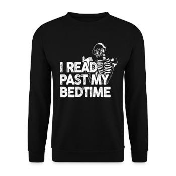 Ich Lese Nach Der Schlafenszeit Skelett - Unisex Pullover - Schwarz - Vorne - Alina (178cm) & Michal (187cm)