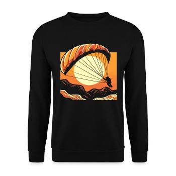 Fallschirm bei Sonnenuntergang Fallschirmspringer - Unisex Pullover - Schwarz - Vorne - Alina (178cm) & Michal (187cm)