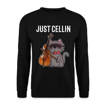 Katze spielt Cello Professioneller Cellist - Unisex Pullover - Schwarz - Vorne - Alina (178cm) & Michal (187cm)