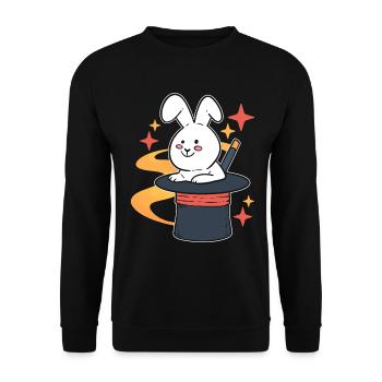 Hut mit Zauberstab und Kaninchen Magier - Unisex Pullover - Schwarz - Vorne - Alina (178cm) & Michal (187cm)