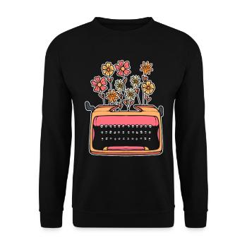 Blumen Vintage Schreibmaschine Erzähler - Unisex Pullover - Schwarz - Vorne - Alina (178cm) & Michal (187cm)