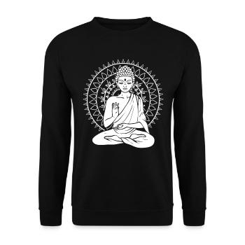 Meditierender Buddha Meditationstrainer - Unisex Pullover - Schwarz - Vorne - Alina (178cm) & Michal (187cm)