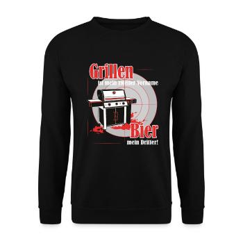 Grillmeister BBQ Grillschürze Herren Bier Grillen - Unisex Pullover - Schwarz - Vorne - Alina (178cm) & Michal (187cm)