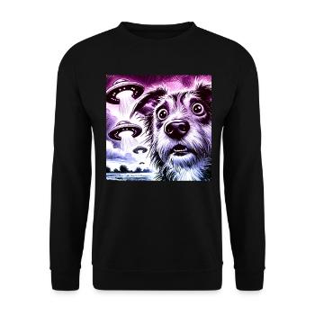 Rencontre avec un chien choqué et une invasion extraterrestre Design - Sweat-shirt Unisexe - noir - Devant - Alina (178cm) & Michal (187cm)