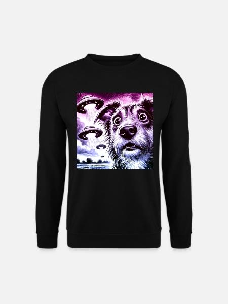 UFO Encounter Shocked Dog & Alien Invasion Design - Unisex Pullover - Schwarz