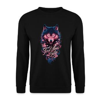 Nur wilde Vibes - Bold Wolf und florale Kunst - Unisex Pullover - Schwarz - Vorne - Alina (178cm) & Michal (187cm)