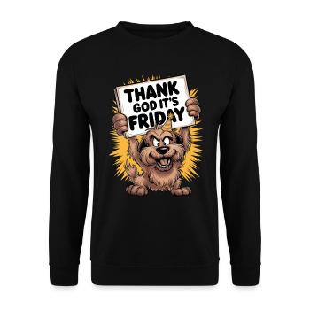 Dieu merci, c’est vendredi - Fun Happy Dog Design - Sweat-shirt Unisexe - noir - Devant - Alina (178cm) & Michal (187cm)