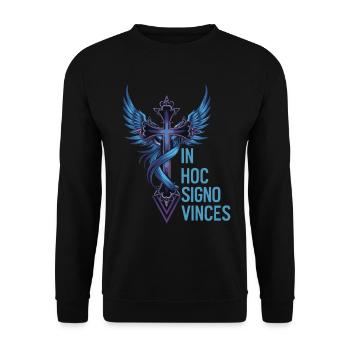 In Hoc Signo Vinces - Winged Cross Symbol Design - Unisex Sweatshirt - black - Front - Alina (178cm) & Michal (187cm)