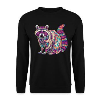Psychedelischer Waschbär Regenbogenfarben Fraktalkunst - Unisex Pullover - Schwarz - Vorne - Alina (178cm) & Michal (187cm)