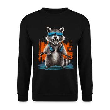 Cool Raccoon with Headphones Urban Music Vibe - Unisex Sweatshirt - black - Front - Alina (178cm) & Michal (187cm)