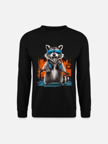 Cooler Waschbär mit Kopfhörern Urban Music Vibe - Unisex Pullover - Schwarz