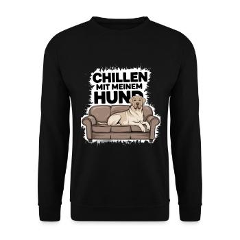 Chillen mit meinem Hund | Hundebesitzer - Unisex Pullover - Schwarz - Vorne - Alina (178cm) & Michal (187cm)