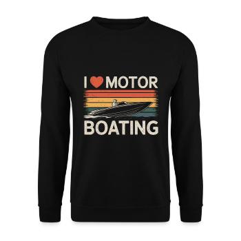 I love motor boaiting | Boot | Motorboot - Unisex Pullover - Schwarz - Vorne - Alina (178cm) & Michal (187cm)