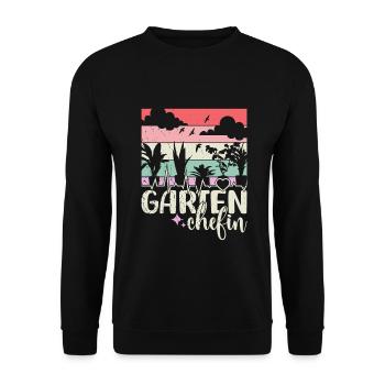 Gartenchefin Vintage Gartenarbeit Gärtnerin Herz - Unisex Pullover - Schwarz - Vorne - Alina (178cm) & Michal (187cm)