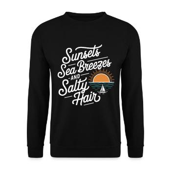 Sunsets, Sea Breezes & Salty Hair | Beach & Urlau - Unisex Sweatshirt - black - Front - Alina (178cm) & Michal (187cm)