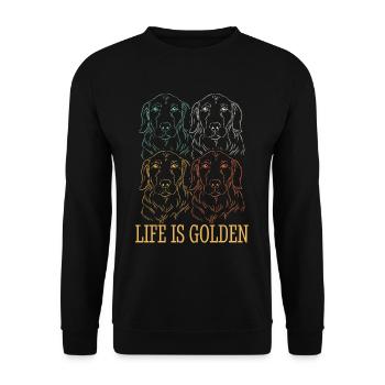 Das Leben ist Golden Retriever Retro - Unisex Pullover - Schwarz - Vorne - Alina (178cm) & Michal (187cm)