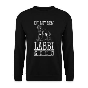 Die Mit Dem Labbi Geht Lustig Labrador Mama - Unisex Pullover - Schwarz - Vorne - Alina (178cm) & Michal (187cm)