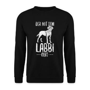 Labrador Labbi Gassi Gehen Papa Vater - Unisex Pullover - Schwarz - Vorne - Alina (178cm) & Michal (187cm)