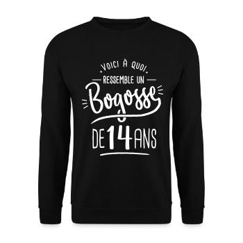 anniversaire 14 ans bogosse cadeau humour 14 ans - Sweat-shirt Unisexe - noir - Devant - Alina (178cm) & Michal (187cm)