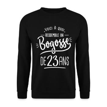 bogosse 23 ans cadeau humour 23e anniversaire - Sweat-shirt Unisexe - noir - Devant - Alina (178cm) & Michal (187cm)