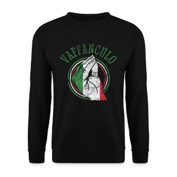 Lustige italienische Italien Vaffanculo Hand Geste - Unisex Pullover - Schwarz - Vorne - Alina (178cm) & Michal (187cm)
