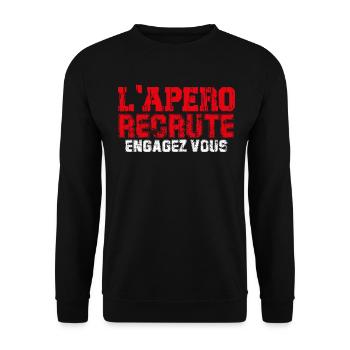 t-shirt l'apéro recrute engagez-vous cadeau apéro - Sweat-shirt Unisexe - noir - Devant - Alina (178cm) & Michal (187cm)
