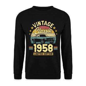 Voiture Vintage 1958 65 Ans Anniversaire - Sweat-shirt Unisexe - noir - Devant - Alina (178cm) & Michal (187cm)