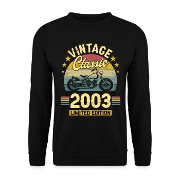 Vintage Motorrad 2003 20 Jahre Jubiläum - Unisex Pullover - Schwarz - Vorne - Alina (178cm) & Michal (187cm)