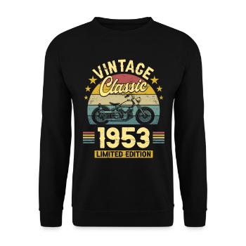 Oldtimer Motorrad 1953 70 Jahre Jubiläum - Unisex Pullover - Schwarz - Vorne - Alina (178cm) & Michal (187cm)