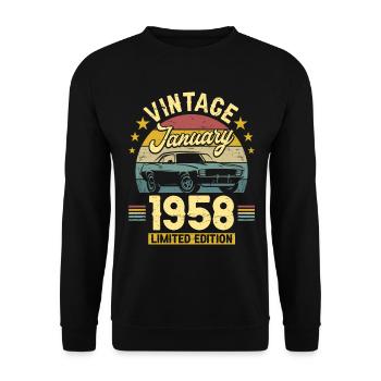 Vintage Janvier 1958 65 Ans Anniversaire - Sweat-shirt Unisexe - noir - Devant - Alina (178cm) & Michal (187cm)