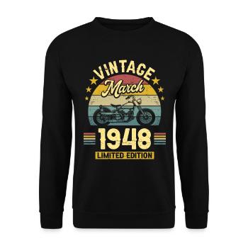 Vintage biker born in March 1948 75 years anniversary - Unisex Sweatshirt - black - Front - Alina (178cm) & Michal (187cm)