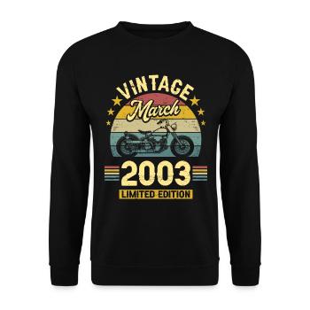 Oldtimer-Biker Jahrgang März 2003 20-jähriges Jubiläum - Unisex Pullover - Schwarz - Vorne - Alina (178cm) & Michal (187cm)