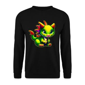 Petit dragon fantaisiste vert mignon - Sweat-shirt Unisexe - noir - Devant - Alina (178cm) & Michal (187cm)