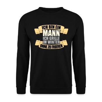 Männer grillen im Winter Spruch - Unisex Pullover - Schwarz - Vorne - Alina (178cm) & Michal (187cm)