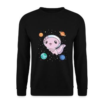Funny Axolotl Space - Unisex Sweatshirt - black - Front - Alina (178cm) & Michal (187cm)